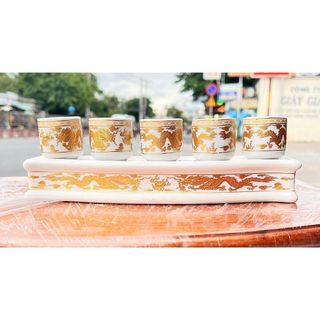 Chum nước, áng nước thờ sứ trắng hình rồng cao cấp 2 loại: bộ 3 ly cong và bộ 5 ly cong