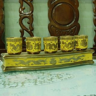 Án ba, bộ ba ly nước thờ cúng hình rồng vàng 3D