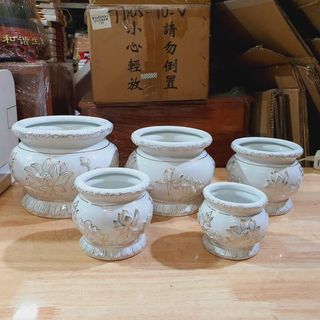 Bát nhang bạch ngọc sứ trắng cao cấp hình hoa sen nổi 4 cỡ Đường kính 9.5cm,11.5cm,13cm,15cm