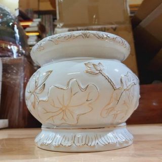 Bát nhang bạch ngọc sứ trắng cao cấp hình hoa sen nổi 4 cỡ Đường kính 9.5cm,11.5cm,13cm,15cm