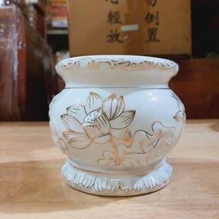 Bát nhang bạch ngọc sứ trắng cao cấp hình hoa sen nổi 4 cỡ Đường kính 9.5cm,11.5cm,13cm,15cm