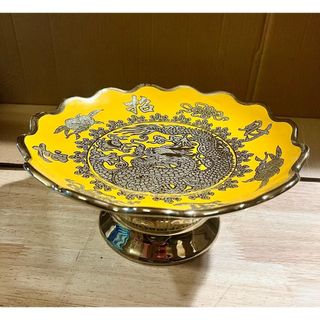 Đĩa sứ đựng trái cây thờ cúng vàng 3D đường kính 25 cm