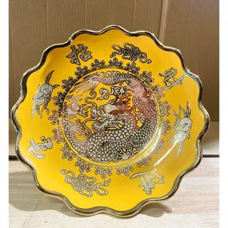 Đĩa sứ đựng trái cây thờ cúng vàng 3D đường kính 25 cm