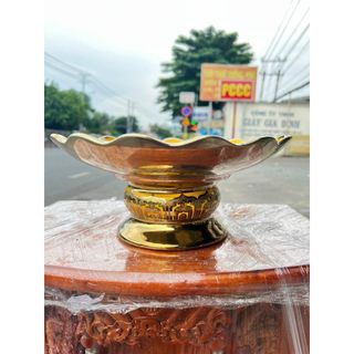 Đĩa sứ đựng trái cây thờ cúng vàng 3D đường kính 25 cm