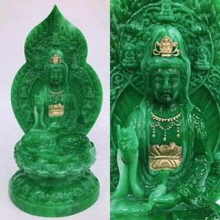 Tượng Phật Bồ Tát Quán Thế Âm ngồi đàI sen hào quang cao 17cm ngang 8cm chất liệu bột đá sơn màu và nhựa poly cao cấp nhiều mẫu