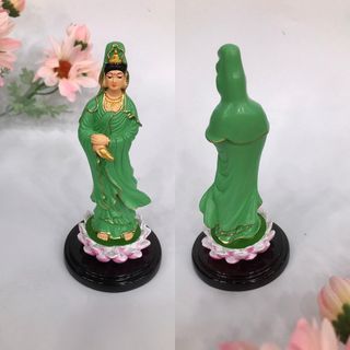 Tượng Quan Thế Âm Bồ Tát đứng cao 13cm ngang 5cm sơn nhũ vàng chất liệu bột đá nhựa poly cao cấp vẽ áo trắng tỉ mỉ