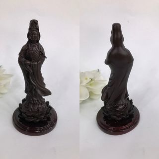 Tượng Quan Thế Âm Bồ Tát đứng cao 13cm ngang 5cm sơn nhũ vàng chất liệu bột đá nhựa poly cao cấp vẽ áo trắng tỉ mỉ