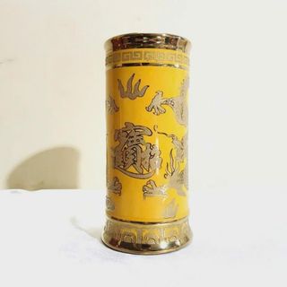 Bộ thờ sứ 3D vàng gồm lư hương, bình bông, chum nước và dĩa trái cây