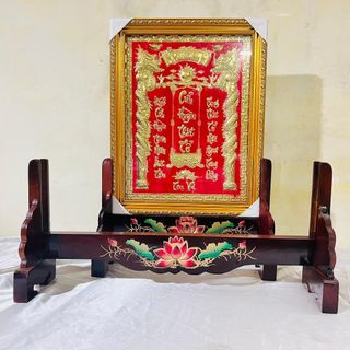 [MUA LỚN HƠN ẢNH 5CM] Giá để khung ảnh, khung tăng giảm hình thờ gỗ tràm bông vàng sơn PU chống mối mọt và cẩn hoa sen