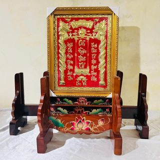 [MUA LỚN HƠN ẢNH 5CM] Giá để khung ảnh, khung tăng giảm hình thờ gỗ tràm bông vàng sơn PU chống mối mọt và cẩn hoa sen