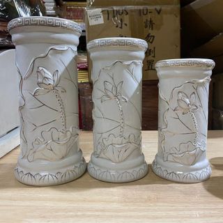 Ống đựng nhang sứ trắng Bạch Ngọc cao cấp hình hoa sen nổi 3 cỡ cao: 19cm, 22cm, 24cm