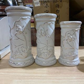Ống đựng nhang sứ trắng Bạch Ngọc cao cấp hình hoa sen nổi 3 cỡ cao: 19cm, 22cm, 24cm