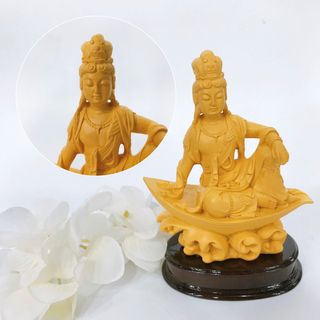 Tượng Ngài Quan Thế Âm Bồ Tát Ngồi Thuyền Cao 10cm Sơn Nhũ Vàng Chất Liệu Bột Đá Nhựa Poly Cao Cấp Kích Thước 10cmx6cm Sơn Màu Tỉ Mỉ
