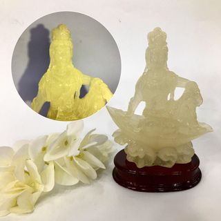 Tượng Ngài Quan Thế Âm Bồ Tát Ngồi Thuyền Cao 10cm Sơn Nhũ Vàng Chất Liệu Bột Đá Nhựa Poly Cao Cấp Kích Thước 10cmx6cm Sơn Màu Tỉ Mỉ