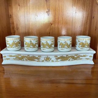 Chum nước thờ sứ trắng hình rồng cao cấp 2 loại: bộ 3 ly và bộ 5 ly