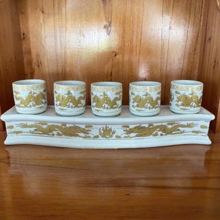 Chum nước thờ sứ trắng hình rồng cao cấp 2 loại: bộ 3 ly và bộ 5 ly