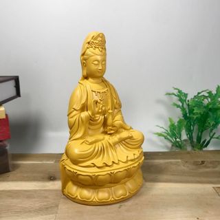 Tượng Ngài Quan Thế Âm Bồ Tát Cao 15cm Sơn Nhũ Vàng Chất Liệu Bột Đá Nhựa Poly Cao Cấp Màu Sắc Tỉ Mỉ Dễ Vệ Sinh Kích Thước 15cm x 8cm