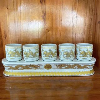 Chum nước thờ sứ trắng hình rồng cao cấp 2 loại: bộ 3 ly và bộ 5 ly