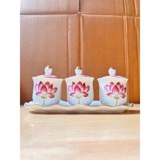 Chum nước thờ, áng nước sứ có nắp bạch ngọc tím loại 3 ly
