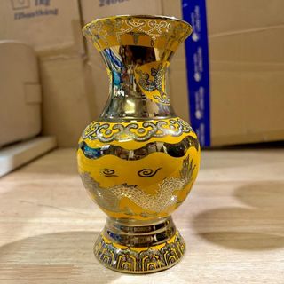 Bình bông sứ màu vàng 3D cao cấp 5 cỡ, bình cắm hoa