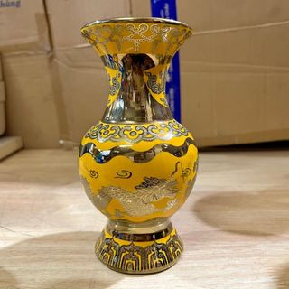 Bình bông sứ màu vàng 3D cao cấp 5 cỡ, bình cắm hoa