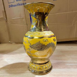 Bình bông sứ màu vàng 3D cao cấp 5 cỡ, bình cắm hoa