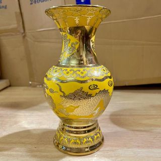 Bình bông sứ màu vàng 3D cao cấp 5 cỡ, bình cắm hoa