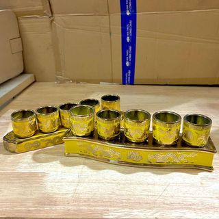 Chum nước thờ ,áng nước sứ vàng 3D bộ 5 ly