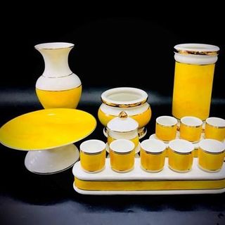 Bộ lư hương  bình hoa dĩa trái cây án li nước trắng vàng trơn sang trọng tinh tế cho phòng khách