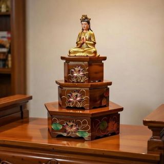 Đôn gỗ kê tượng phật, kệ gỗ để tượng đẹp hình lục giác uy nghiêm họa tiết hoa sen ( Nhiều kích cỡ )