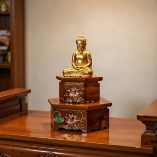 Đôn gỗ kê tượng phật, kệ gỗ để tượng đẹp hình lục giác uy nghiêm họa tiết hoa sen ( Nhiều kích cỡ )