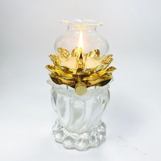 Đèn dầu chân thủy tinh trụ thờ cúng nghiêm trang cao 15cm