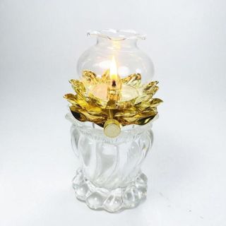 Đèn dầu chân thủy tinh trụ thờ cúng nghiêm trang cao 15cm