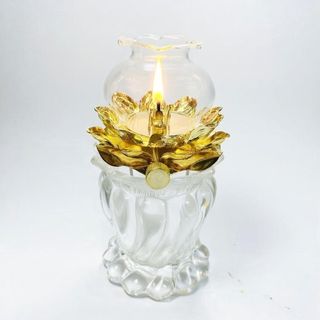 Đèn dầu chân thủy tinh trụ thờ cúng nghiêm trang cao 15cm