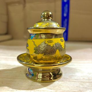 Hũ đựng gạo muối thờ cúng bằng sứ 3D vàng 2 cỡ: cao 7cm, 8cm và 12cm