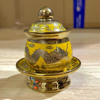 Hũ đựng gạo muối thờ cúng bằng sứ 3D vàng 2 cỡ: cao 7cm, 8cm và 12cm