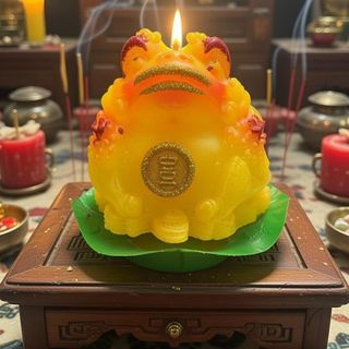 Đèn cầy Thiềm Thừ Cóc Ba Chân Ngậm Tiền Đỏ Cao 18cm Chất Liệu Đá Trọng Lượng 600g Linh Vật Chiêu Tài May Mắn Phú Quý Bình An Sản Phẩm Việt Nam