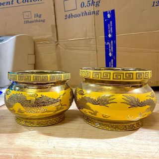 Bát nhang sứ 3D vàng cao cấp đường kính 8.5cm và 9.5cm