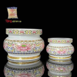 Bộ Thờ Cúng Lư 2018 Họa Tiết Hoa Văn Sen Hồng Bằng Sứ Cao Cấp