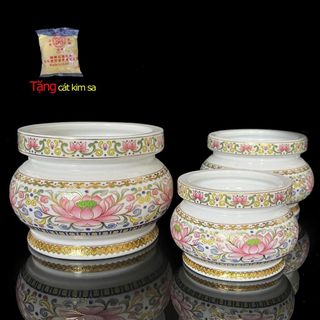Bộ Thờ Cúng Lư 2018 Họa Tiết Hoa Văn Sen Hồng Bằng Sứ Cao Cấp