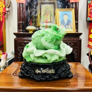 Thiềm Thừ Cóc Ba Chân Ngậm Tiền Xanh Cao 18cm Chất Liệu Đá Trọng Lượng 600g Linh Vật Chiêu Tài May Mắn Phú Quý Bình An Sản Phẩm Việt Nam