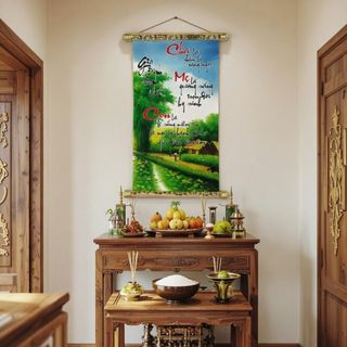 Tranh chữ thư pháp Cha Mẹ Con trang trí tại gia đình, văn phòng