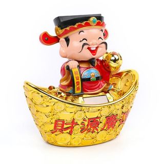 Thần Tài ngồi trên thỏi vàng gật đầu gọi khách chạy bằng năng lượng mặt trời cao 30cm