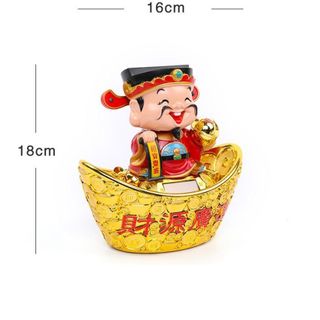 Thần Tài ngồi trên thỏi vàng gật đầu gọi khách chạy bằng năng lượng mặt trời cao 30cm
