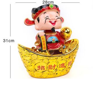 Thần Tài ngồi trên thỏi vàng gật đầu gọi khách chạy bằng năng lượng mặt trời cao 30cm