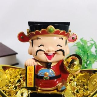 Thần Tài ngồi trên thỏi vàng gật đầu gọi khách chạy bằng năng lượng mặt trời cao 30cm