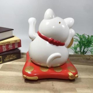 Mèo Thần Tài đeo túi vàng vẫy khách chạy bằng năng lượng mặt trời cao 16cm