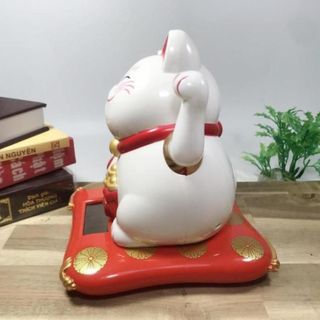 Mèo Thần Tài đeo túi vàng vẫy khách chạy bằng năng lượng mặt trời cao 16cm