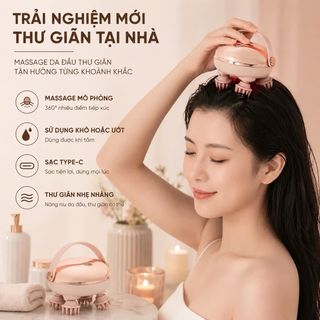 Máy Massage Da Đầu Cầm Tay 4 Đầu Silicone Mềm – Chống Nước – Sạc Type-C – Thư Giãn Toàn Diện