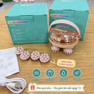 Máy Massage Da Đầu Cầm Tay 4 Đầu Silicone Mềm – Chống Nước – Sạc Type-C – Thư Giãn Toàn Diện